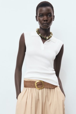 Top maille col polo - Blanc