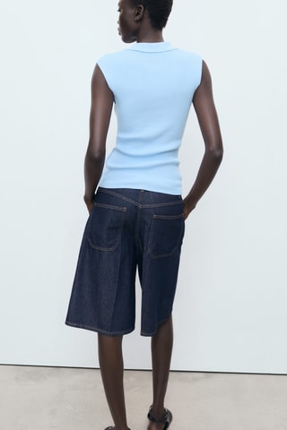 Top maille col polo - Bleu clair