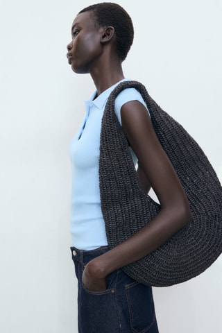 Top maille col polo - Bleu clair