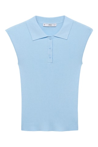Top maille col polo - Bleu clair
