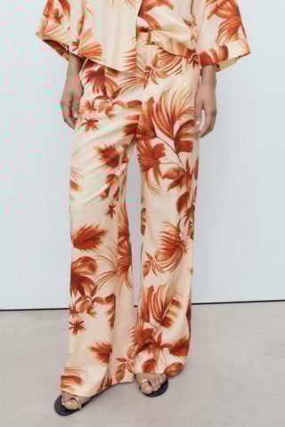 Pantalon droit imprimé palmier - Blanc cassé