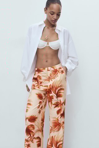 Pantalon droit imprimé palmier - Blanc cassé