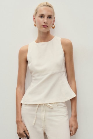 Haut évasé en denim - Blanc cassé