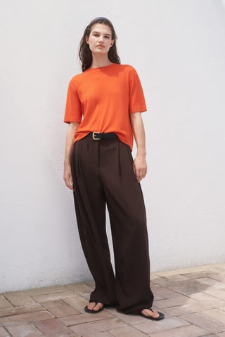 Pull-over maille fine manches courtes - Paprika