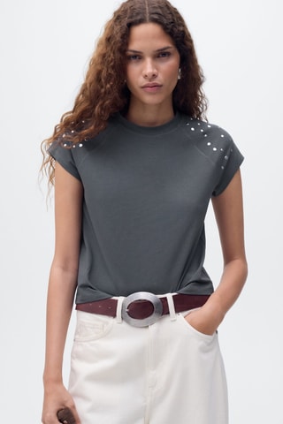 T-shirt coton à clous - Anthracite