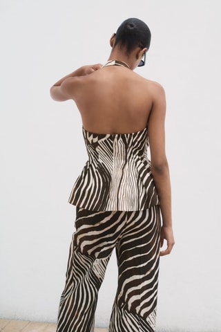 Gilet lin imprimé zèbre - Chocolat