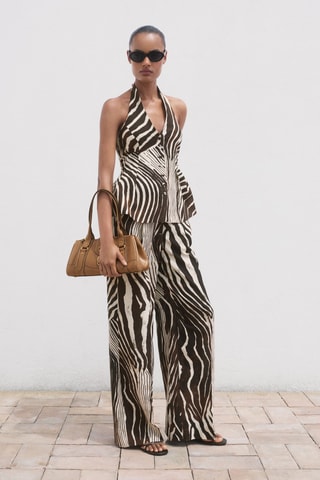 Gilet lin imprimé zèbre - Chocolat