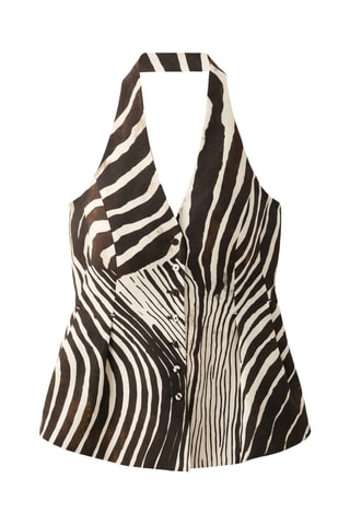 Gilet lin imprimé zèbre - Chocolat