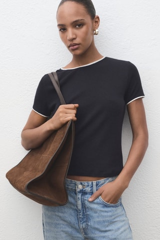 T-shirt coton combiné - Bleu marine