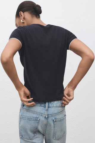 T-shirt coton combiné - Bleu marine