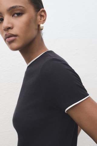 T-shirt coton combiné - Bleu marine