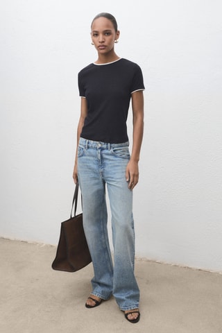 T-shirt coton combiné - Bleu marine