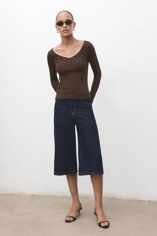 T-shirt V-hals - Bruin