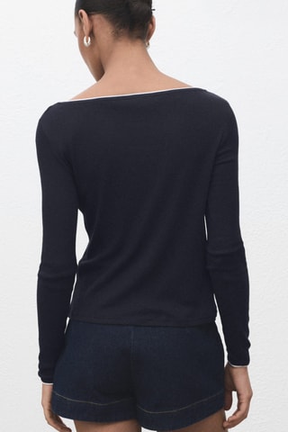 T-shirt combiné col V - Bleu marine