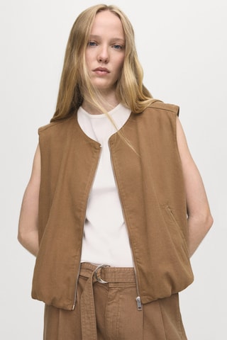 Gilet en jean bouffant - Marron