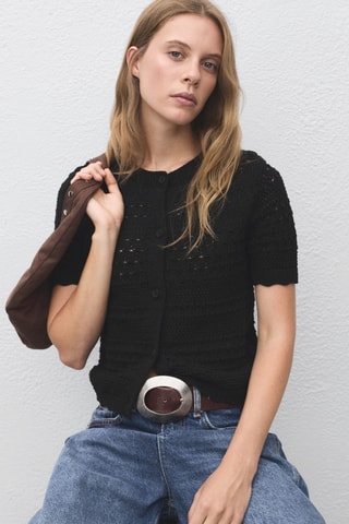 Cardigan crochet manches courtes - Noir