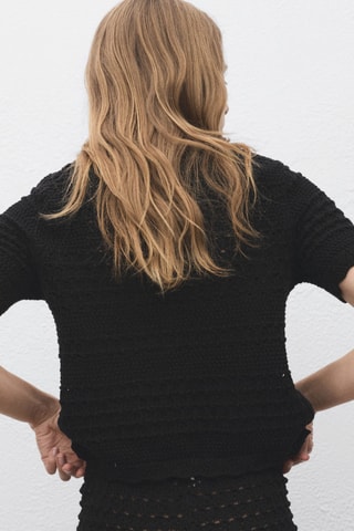 Cardigan crochet manches courtes - Noir