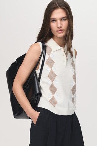 Gilet losanges col polo - Ecru