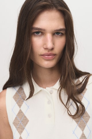 Gilet losanges col polo - Ecru