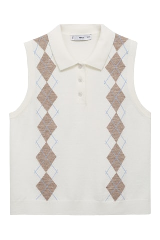 Gilet losanges col polo - Ecru