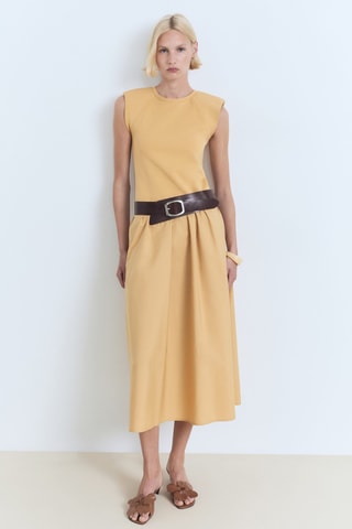 Robe midi tissu combiné - Marron