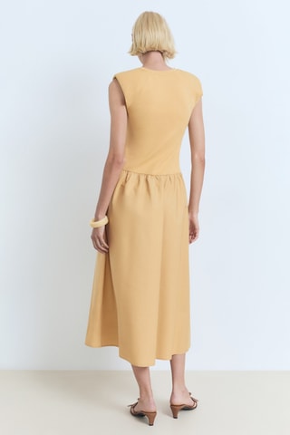 Robe midi tissu combiné - Marron