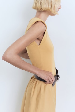 Robe midi tissu combiné - Marron