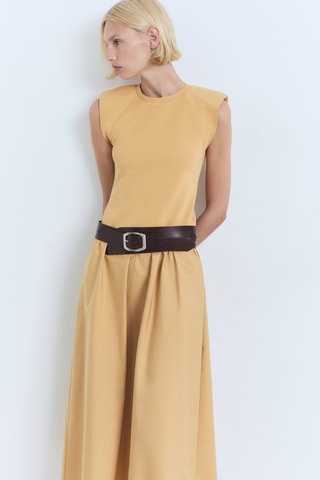 Robe midi tissu combiné - Marron