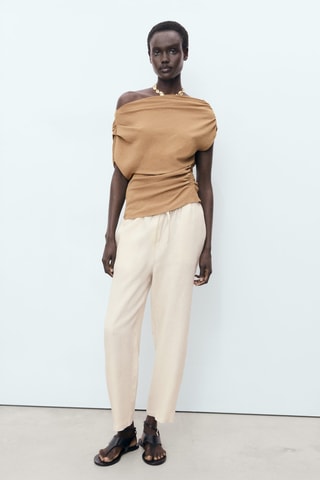 Pantalon lin cordon - Gris clair