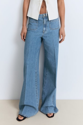 Jeans wide legs hoge taille en zakken - Blauw