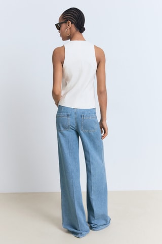 Jeans wide legs hoge taille en zakken - Blauw