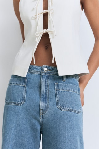 Jeans wide legs hoge taille en zakken - Blauw