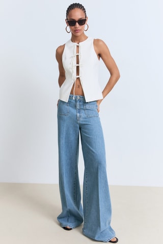 Jeans wide legs hoge taille en zakken - Blauw