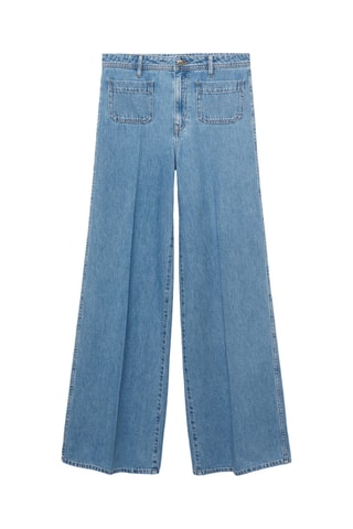 Jeans wide legs hoge taille en zakken - Blauw