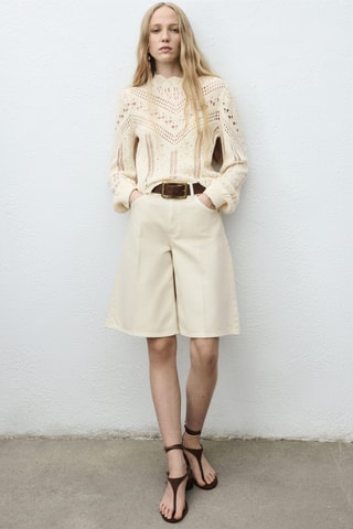 Pull-over maille détails ajourés - Ecru