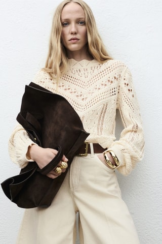 Pull-over maille détails ajourés - Ecru