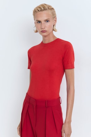 Pull-over maille fine manches courtes - Rouge