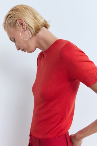 Pull-over maille fine manches courtes - Rouge