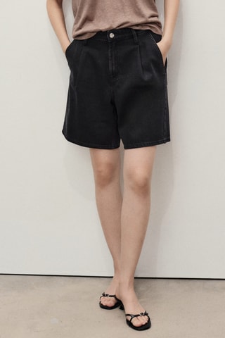 Bermuda en jean taille normale à pinces - Noir