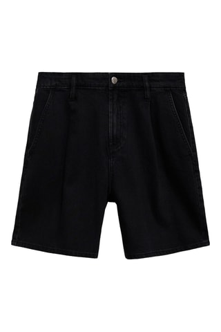 Bermuda en jean taille normale à pinces - Noir