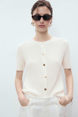 Cardigan en maille à manches courtes - Ecru