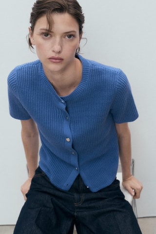 Cardigan maille à manches courtes - Bleu électrique