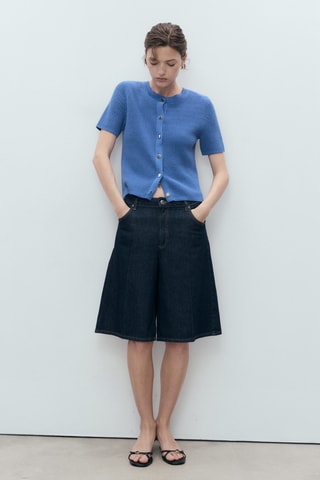 Cardigan maille à manches courtes - Bleu électrique