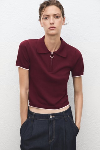 Pull col polo zippé - Lie-de-vin