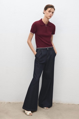 Pull col polo zippé - Lie-de-vin