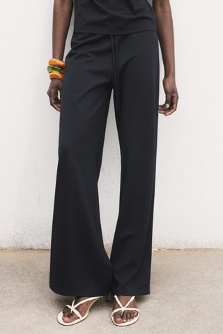 Pantalon large avec taille élastique - Bleu marine