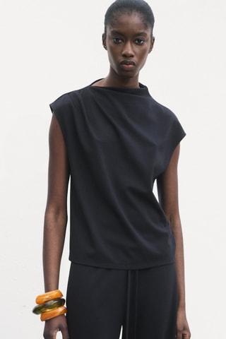 Pantalon large avec taille élastique - Bleu marine