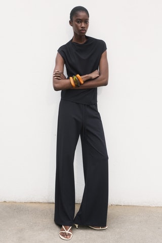 Pantalon large avec taille élastique - Bleu marine