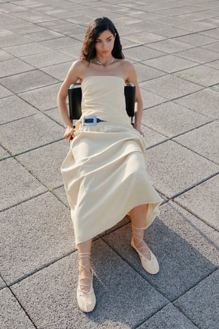 Top en lin mélangé bustier - Jaune