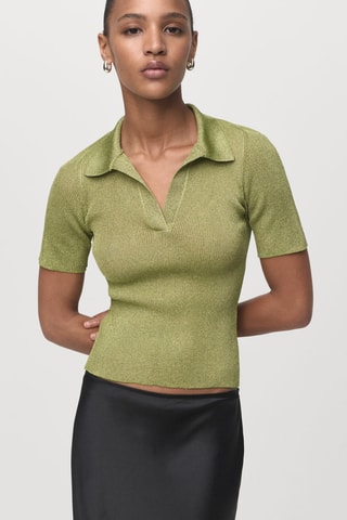 Pull-over Lurex col polo - Vert pastel